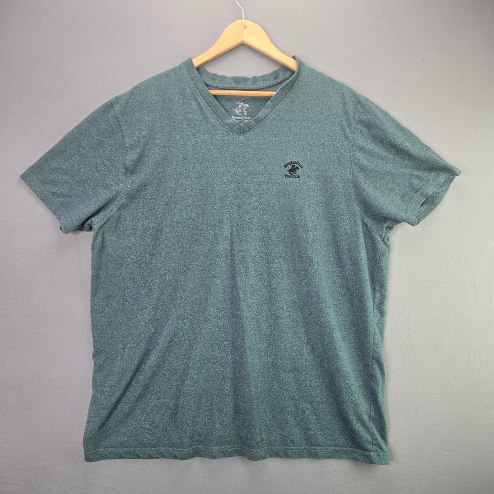 Beverly Hills Polo Club T-Shirt V-Neck 2XL Green Heathered Short Sleeve Cotton
